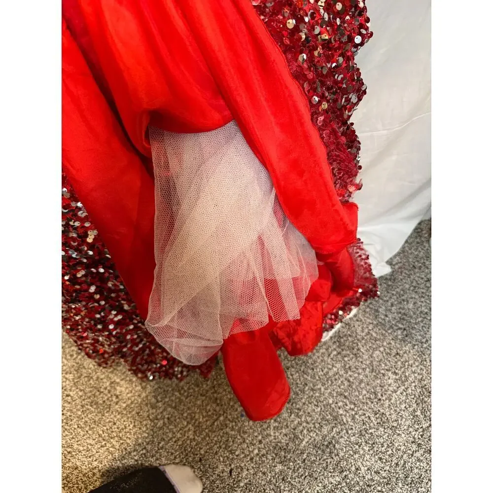 Tiffany Designs 4 Dress Sequin Red One Shoulder Dramatic Mermaid Floral Gown - Picture 8 of 8